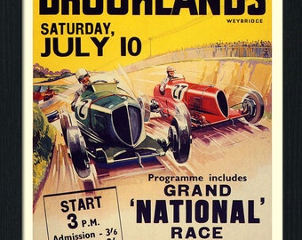 Retro Vintage Man Cave A4 A3 Brooklands Racing Framed Canvas Art Print Poster