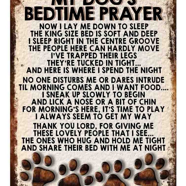 My Dog's Bedtime Prayer Pawprints Retro Metal Sign / Fridge Magnet/ Funny Dog Gift for dog lovers