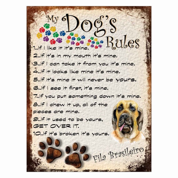 Sportman Consulaat Kruis aan My Dog's Rules Fila Brasileiro Hond schattige hond Retro - Etsy België