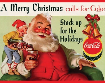 A Merry Chritmas Calls For Coke, Retro Metal Sign/Plaque or Fridge Magnet Kitchen Gift Shabby Chic