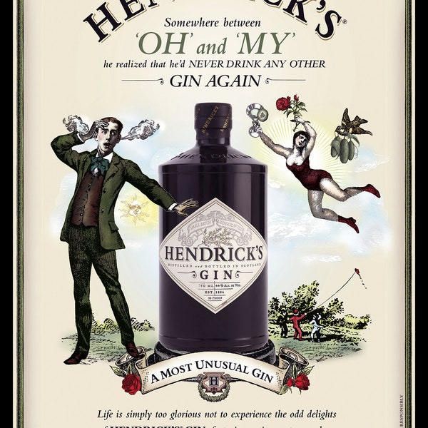Hendricks Gin, Retro Metal Sign/Plaque or Fridge Magnet Kitchen Gift Shabby Chic Pub Bar Man Cave