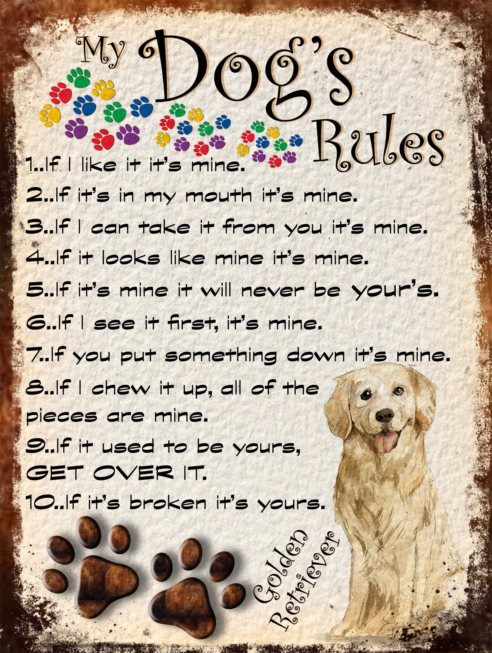 My Dog Rules Golden Retriever Retro Metal Sign / Fridge Etsy