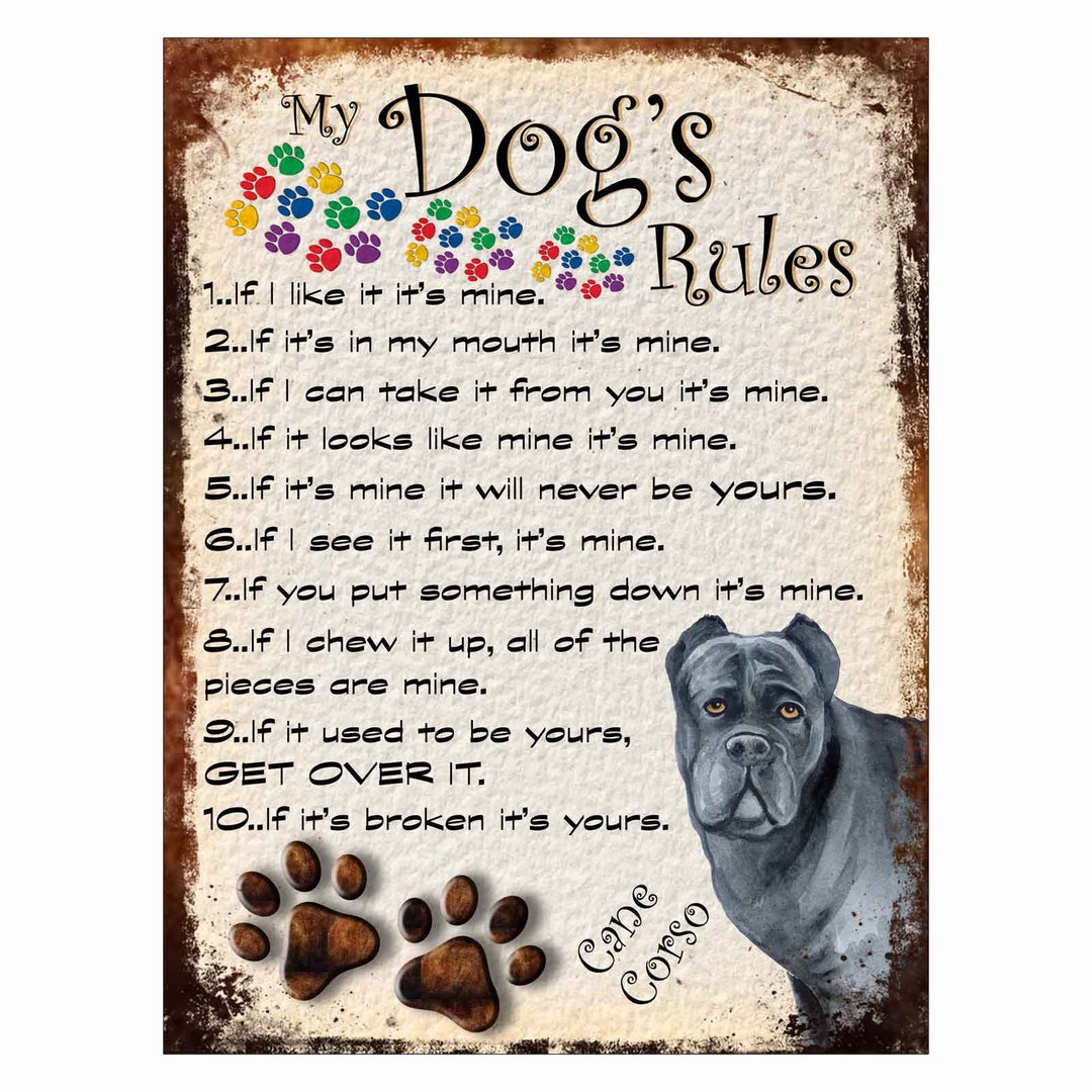 My Dog's Rules Cane Corso Dog Cute Dog Retro Metal Sign / Fridge