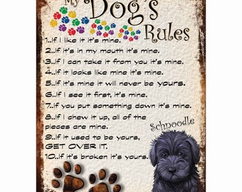 My Dog's Rules Schnoodle Dog cute dog Retro Metal Sign / Fridge Magnet/ Funny Dog Gift for dog lover