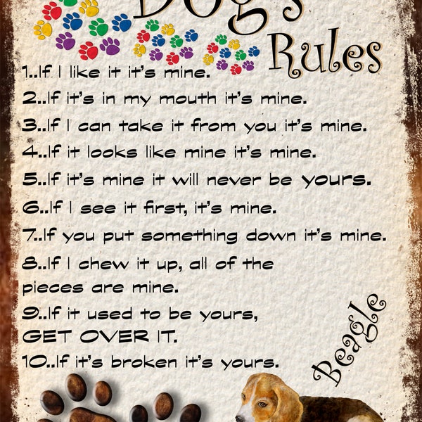 My Dog Rules Beagle Dog Cute Retro Metal Sign / Fridge Magnet/ Funny Dog Gift for dog lovers