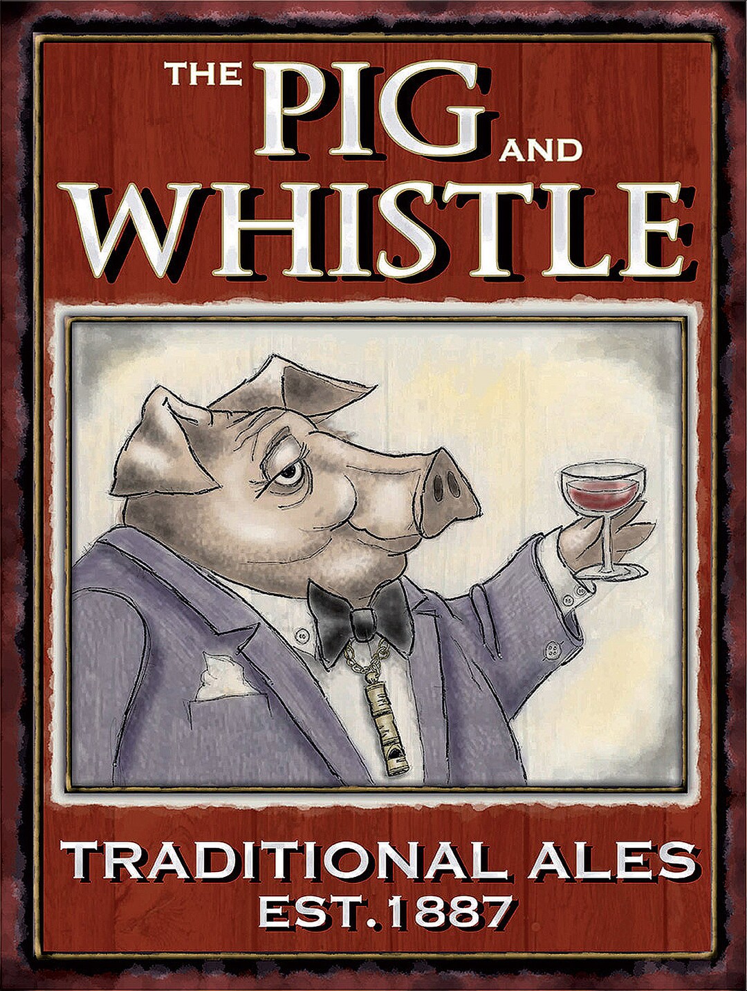 The Pig and Whistles Ale, Retro Metal Sign/plaque or Fridge Kitchen Gift, Man Cave
