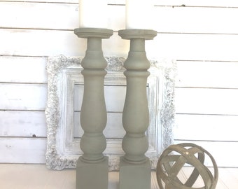 Farmhouse candle holders Turned wood candle holders Chunky wood candle holders French farmhouse decor French country decor Modern farmhouse
