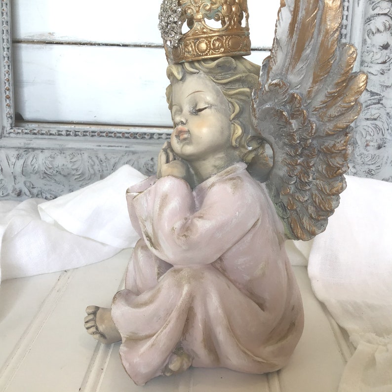 Cherub Statue With Crown Cherub Nursery Decor Crowned Cherub Etsy