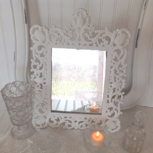White cast iron tabletop mirror Cottage Ornate mirror tabletop mirror White vanity mirror Ornate table mirror make-up mirror Cottage vanity
