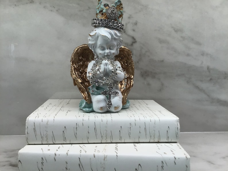 Praying Cherub Statue Crowned Cherub Statue Cherub With Crown Etsy