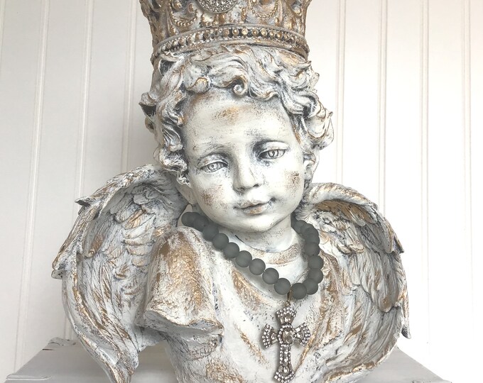 Hand Painted Cherub Bust Crowned Cherub Statue Ornate Cherub Etsy