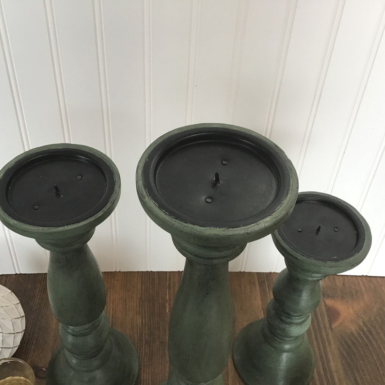 Wooden candle holder set Farmhouse candle holders Olive green Etsy