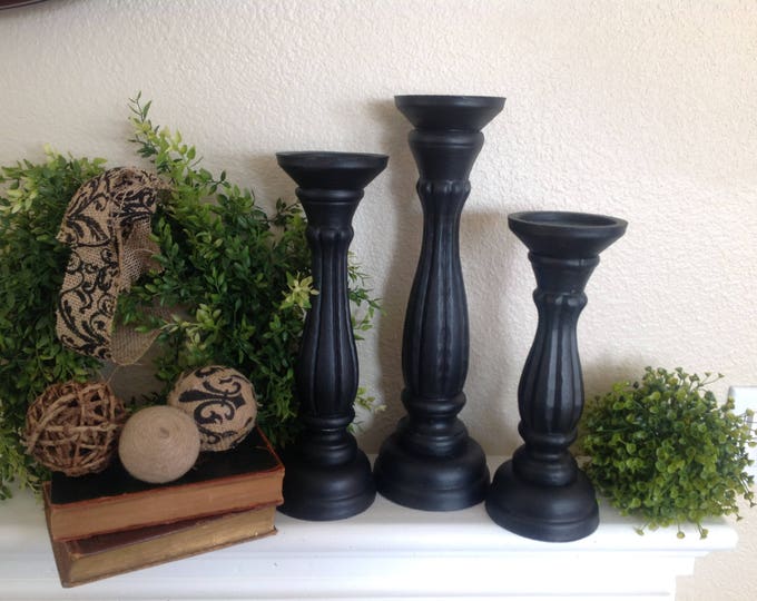 Black Farmhouse Candle Holders, Fluted Candle Holder Set, Rustic Candle