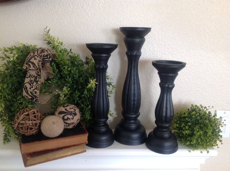 Black Farmhouse Candle Holders Fluted Candle Holder Set Etsy