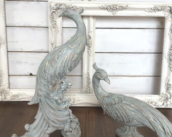 French Country decor Pair of pheasant statues French country bird statues Painted bird figures Syroco pheasant statues Pheasant decor