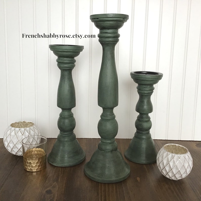 Wooden candle holder set Farmhouse candle holders Olive green Etsy
