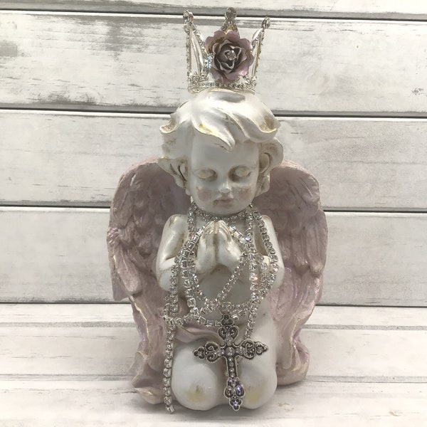 Petite cherub statue Crowned cherub Nursery decor Baptism gift Grievance gift Remembrance Cherub with wings