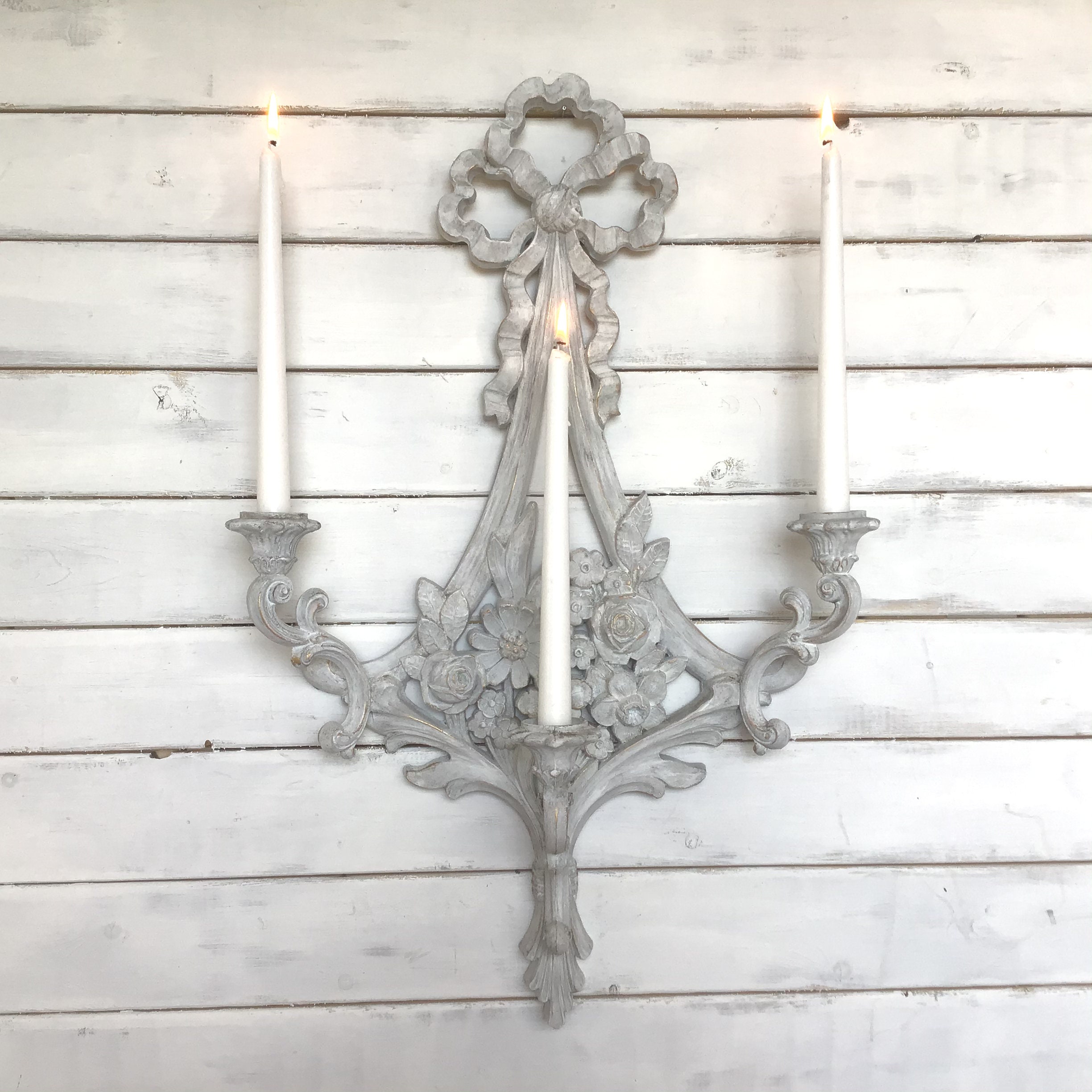 French country candle sconce Shabby cottage chic Ornate candle Etsy