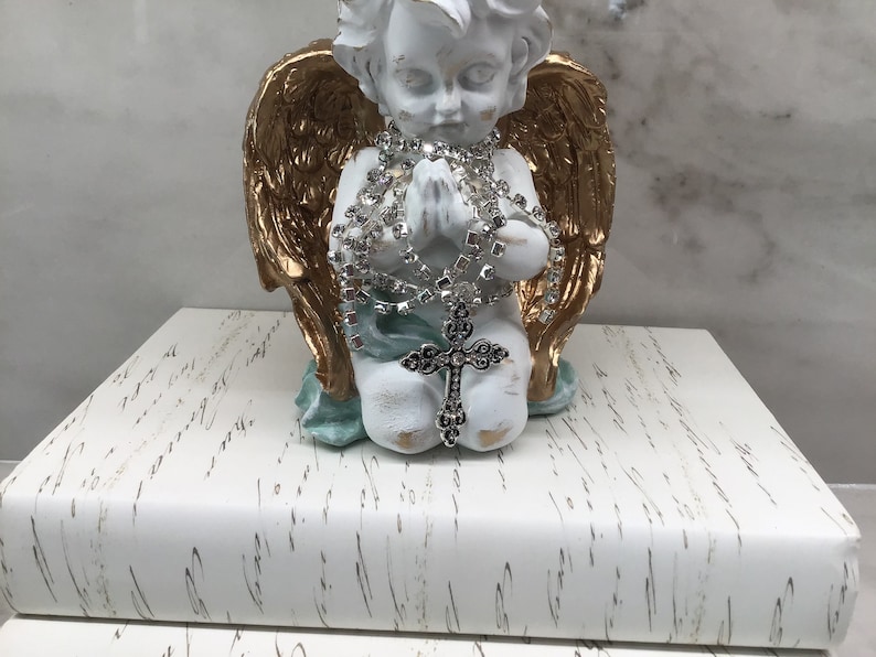 Praying Cherub Statue Crowned Cherub Statue Cherub With Crown Etsy