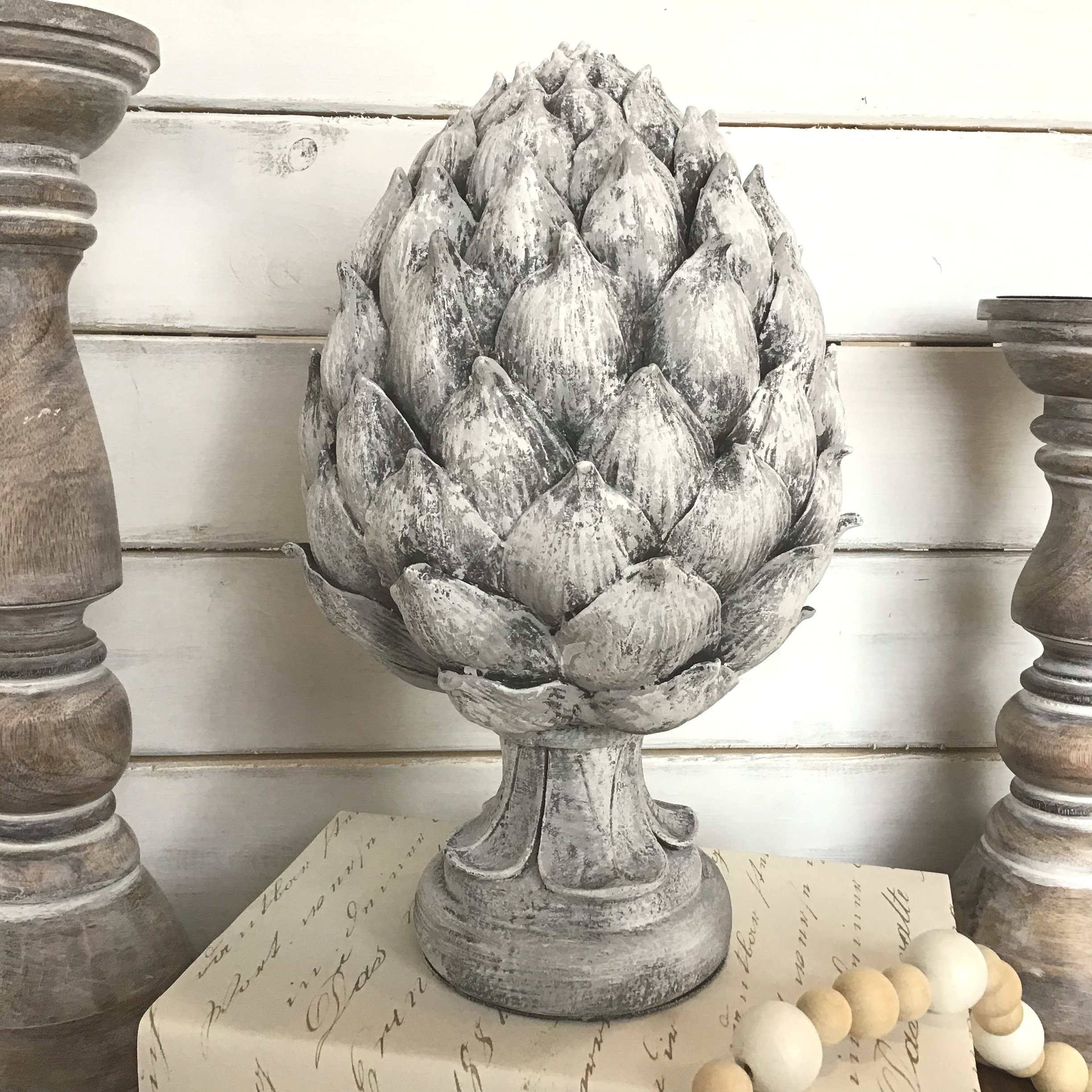 Artichoke Finial Chalk Painted Artichoke Finial Mantle Decor Etsy