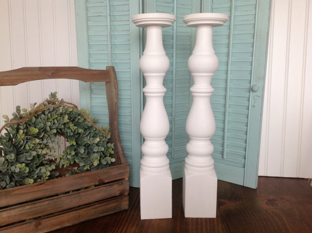 Rustic Farmhouse Candle Holders Chunky Wood Candle Holders Tall White