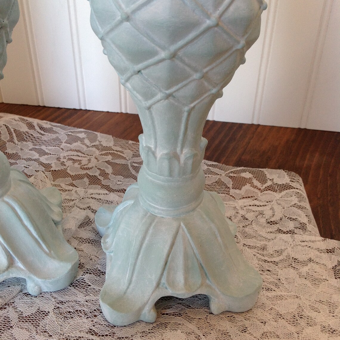 Pair of Teal Blue Candle Holders Cottage Chic Candle Holders Etsy