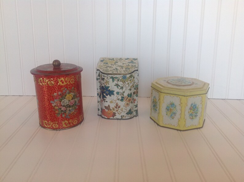 Vintage Candy Tins Kitchen Canisters Farmhouse Decor French Country Retro