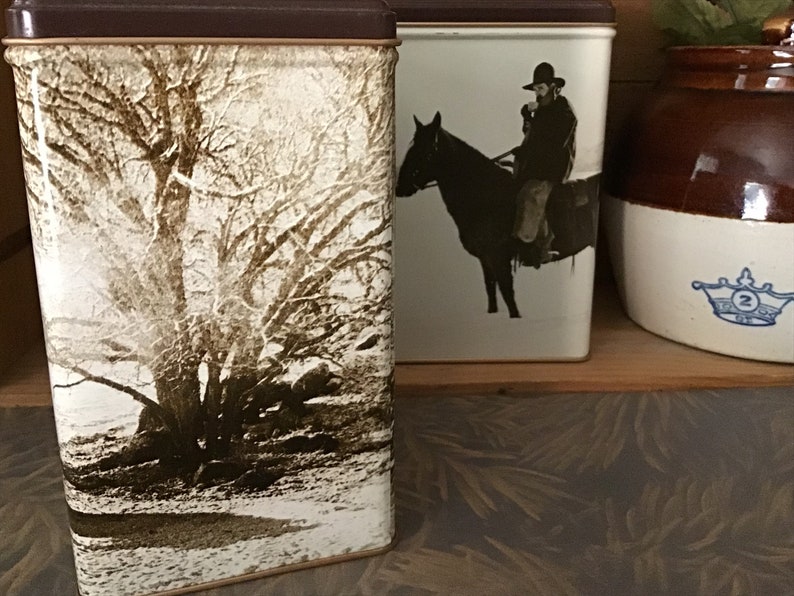 Western themed Storage Tins Vintage Collectible MJB Coffee Tins Set of Two