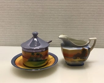 Vintage Porcelain Lustrewear Cream and Sugar Set marked Made in Japan