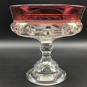 Tiffin Kings Crown Ruby Red Thumbprint Large Compote