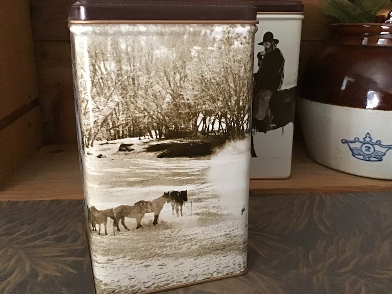 Western themed Storage Tins Vintage Collectible MJB Coffee Tins Set of Two