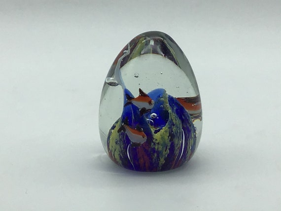 Hand Blown Art Glass Aquarium Scene Paperweight