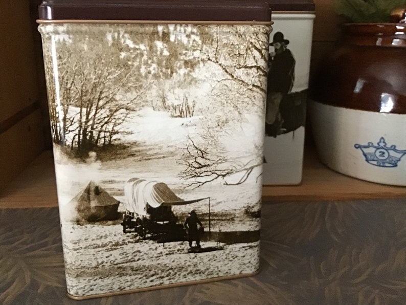 Western themed Storage Tins Vintage Collectible MJB Coffee Tins Set of Two