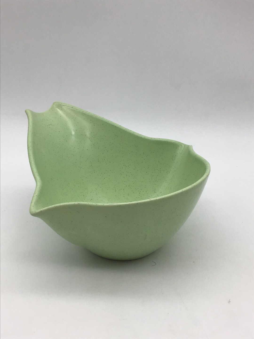 Mid Century Monterey Pottery Gravy Boat / Separator Mint Green Speckled