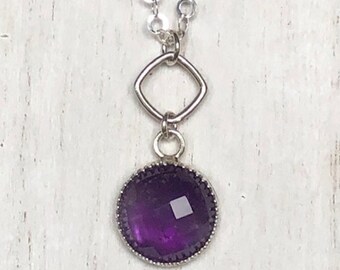 Rough Faceted Amethyst Sterling Silver Necklace