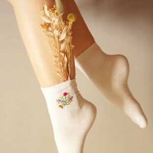 Embroidered socks Handmade Spring socks Flowers Gift idea Birthday present image 8