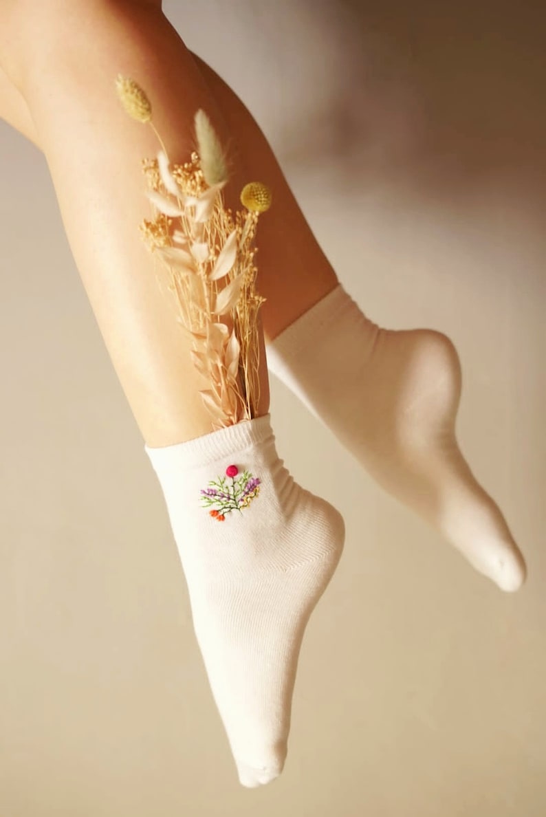 Embroidered socks Handmade Spring socks Flowers Gift idea Birthday present image 8