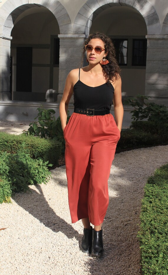 Pantalones de óxido // cintura alta // tela fluida // tencel | Etsy España
