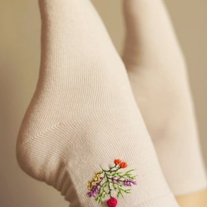 Embroidered socks Handmade Spring socks Flowers Gift idea Birthday present image 9