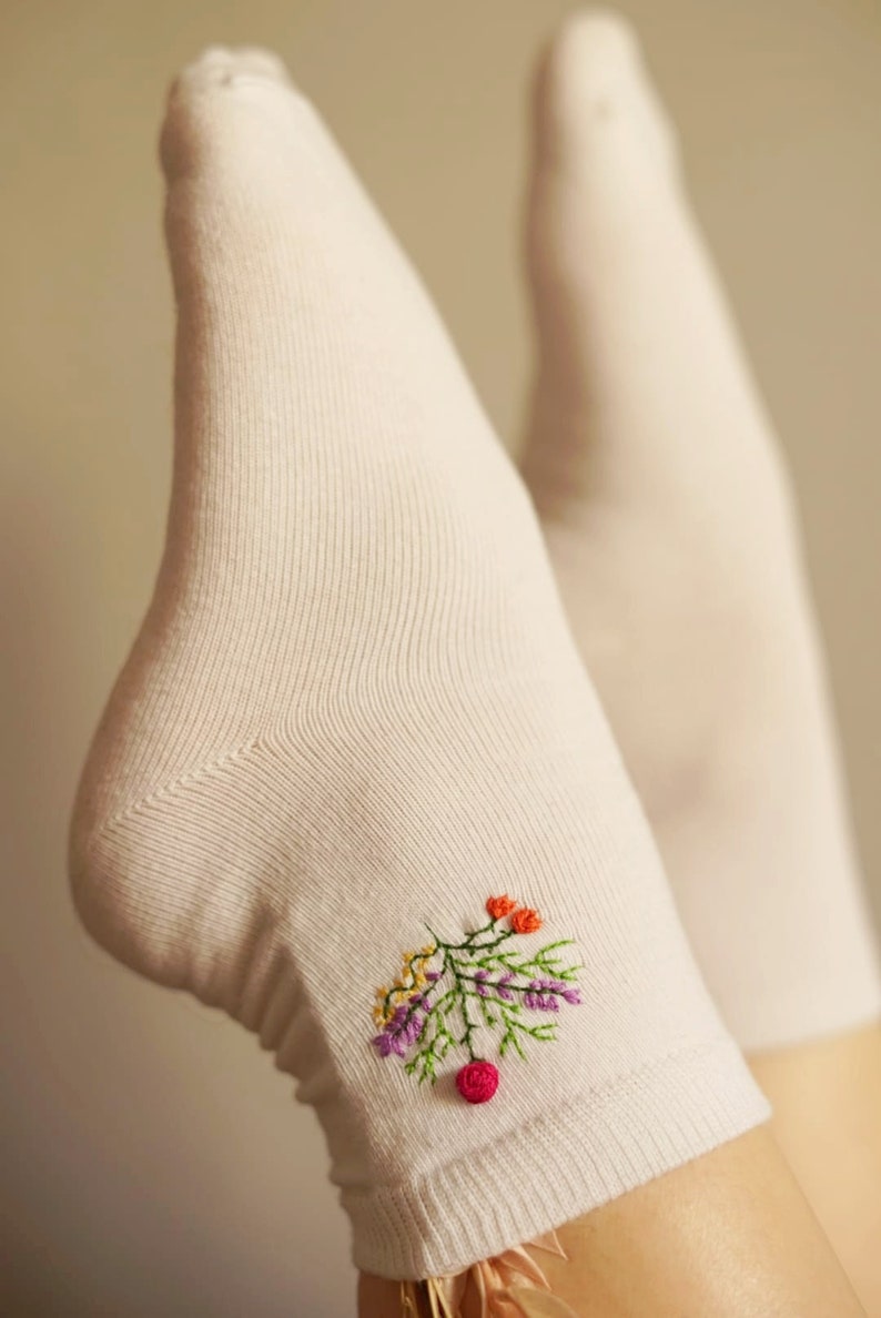 Embroidered socks Handmade Spring socks Flowers Gift idea Birthday present image 9