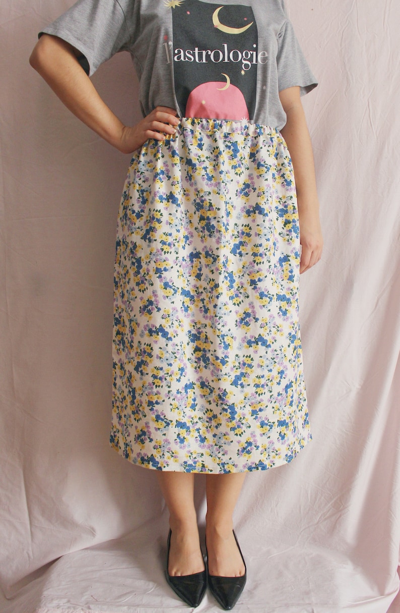 Floral skirt long skirt high waist hand-sewn eco-responsible women