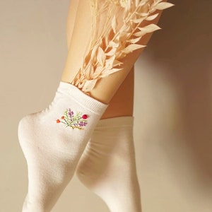 Embroidered socks Handmade Spring socks Flowers Gift idea Birthday present image 6