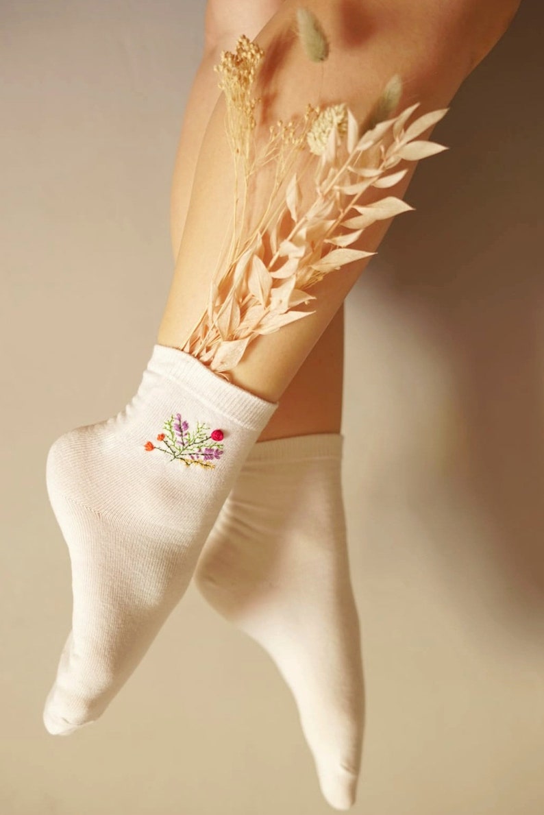 Embroidered socks Handmade Spring socks Flowers Gift idea Birthday present image 6