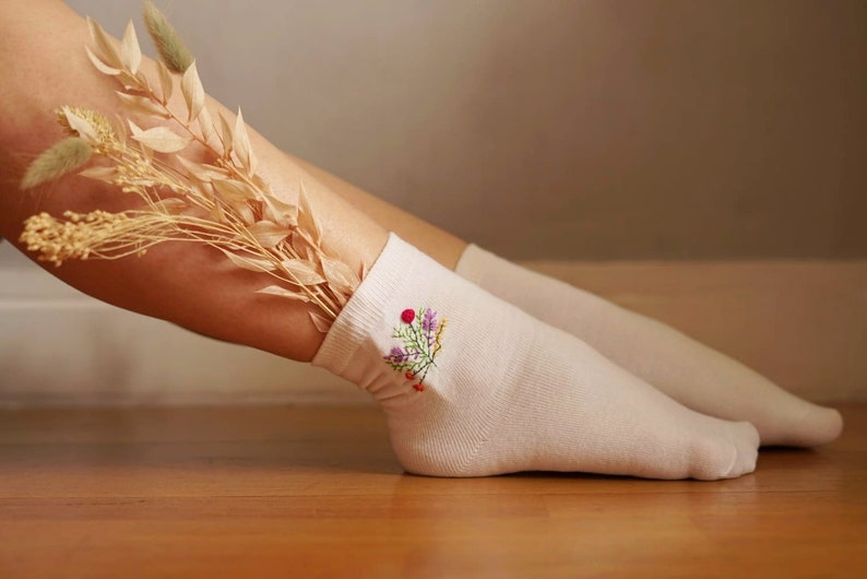 Embroidered socks Handmade Spring socks Flowers Gift idea Birthday present image 10