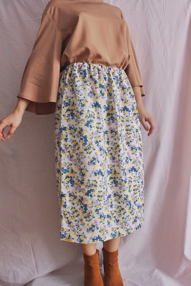 Floral skirt long skirt high waist hand-sewn eco-responsible women
