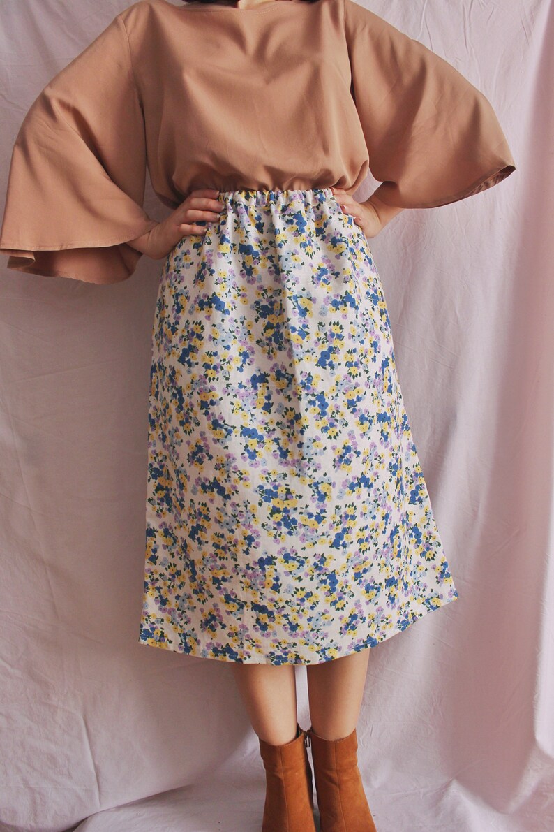 Floral skirt long skirt high waist hand-sewn eco-responsible women
