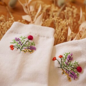 Embroidered socks Handmade Spring socks Flowers Gift idea Birthday present image 2