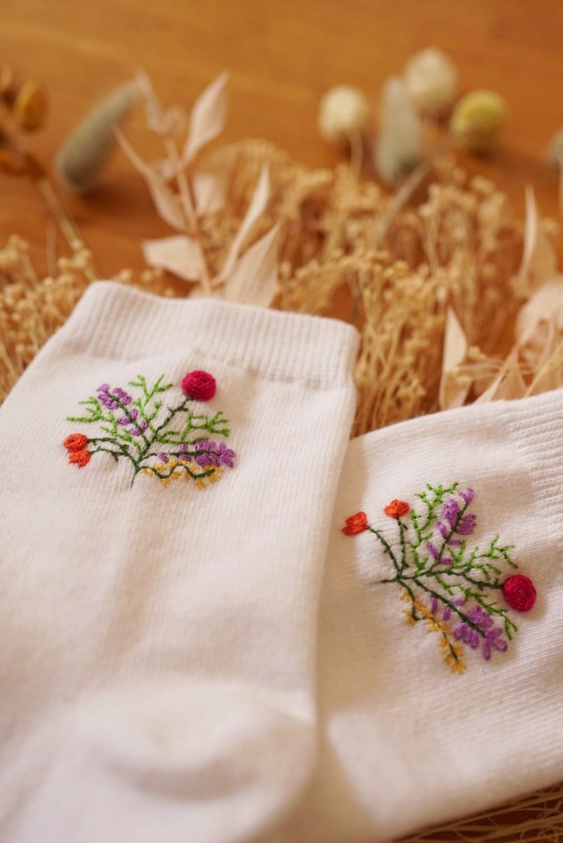 Embroidered socks Handmade Spring socks Flowers Gift idea Birthday present image 2