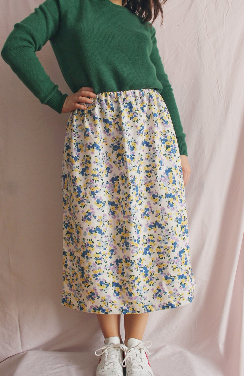 Floral skirt long skirt high waist hand-sewn eco-responsible women