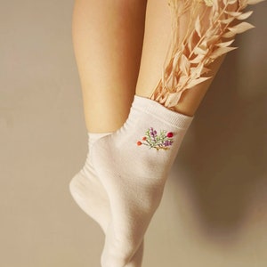 Embroidered socks Handmade Spring socks Flowers Gift idea Birthday present image 7